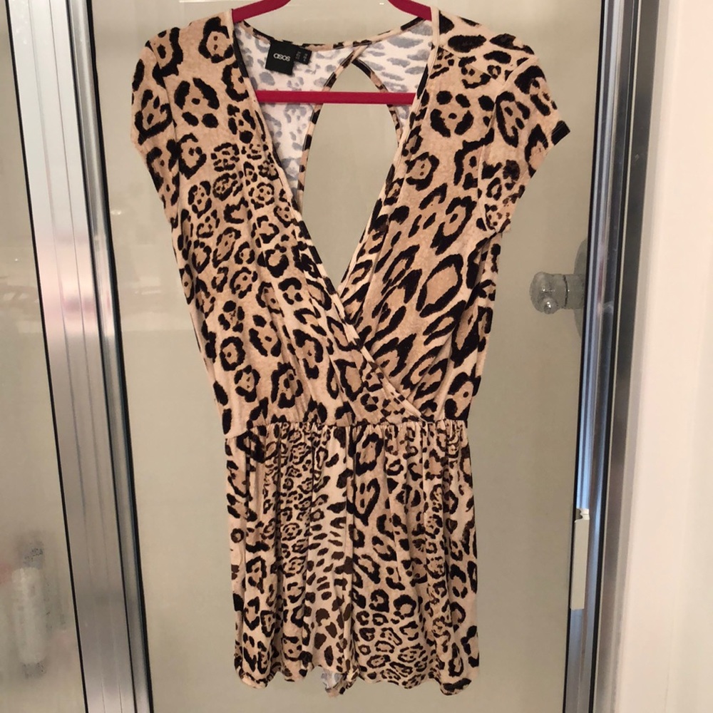 Leopard open back cotton romper